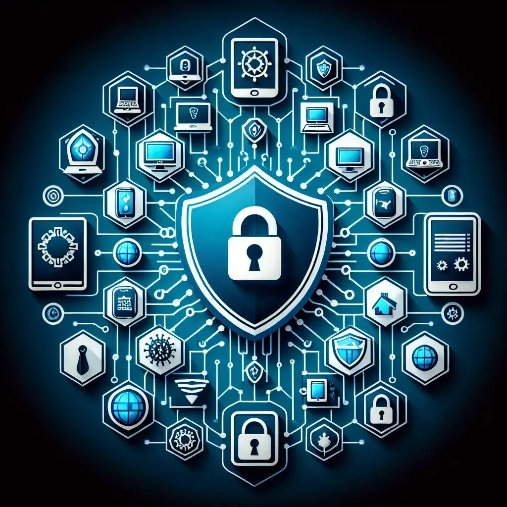 "IoTデバイスのセキュリティ強化策を示す図: 包括的な保護対策と実践的なアプローチを解説するためのインフォグラフィック"